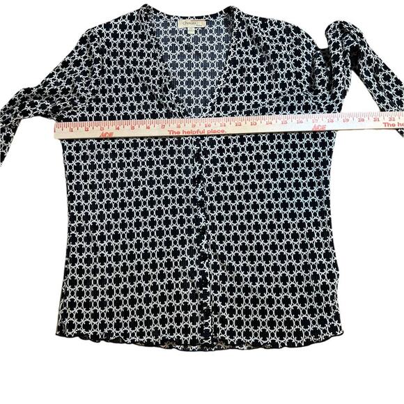 Choice Petite Black & White Geometrical Ribbed Button V Neck Long Sleeve Size PM - Picture 12 of 14